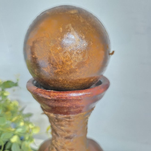 1970s Italian Leather Wrapped Decanter Brass Knight Crest, Bar Cart Dark Academic For Sale - Image 10 of 16
