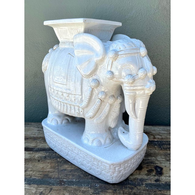 Late 20th Century Vintage Glazed Ceramic Elephant Low Stool For Sale - Image 5 of 12