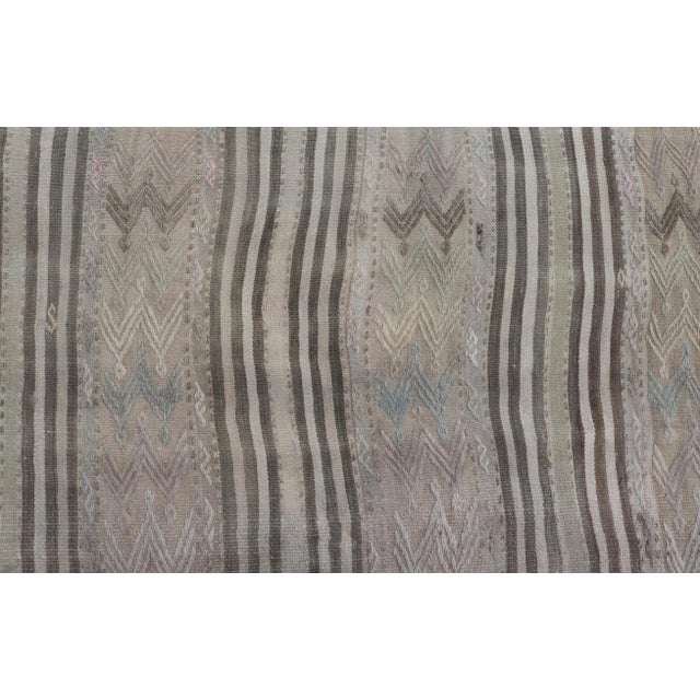 Mid 20th Century Vintage Turkish Flat-Weave Embroideries Kilim in Taupe Lt. Blue Brown Tan For Sale - Image 9 of 11