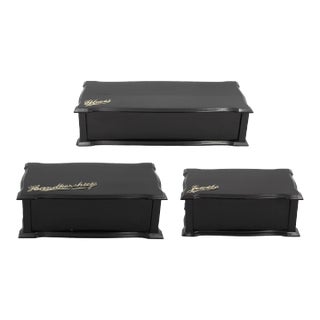 1920s English Art Deco Solid Ebony Dressing Boxes - Set of 3 For Sale