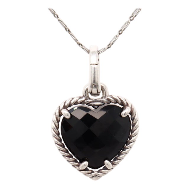 David Yurman Sterling Silver & Onyx Figural Heart Pendant / Pendant Enhancer For Sale