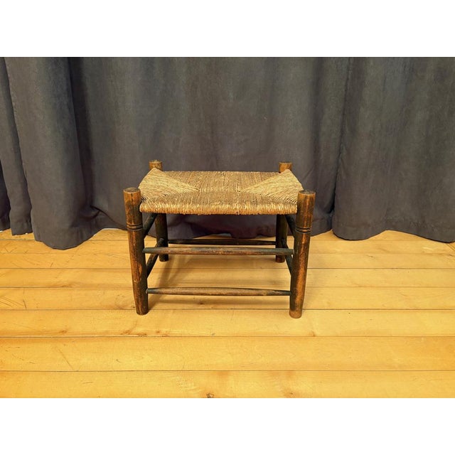 Brown Vintage Dutch Rush-Covered Stool, 1960s For Sale - Image 8 of 8