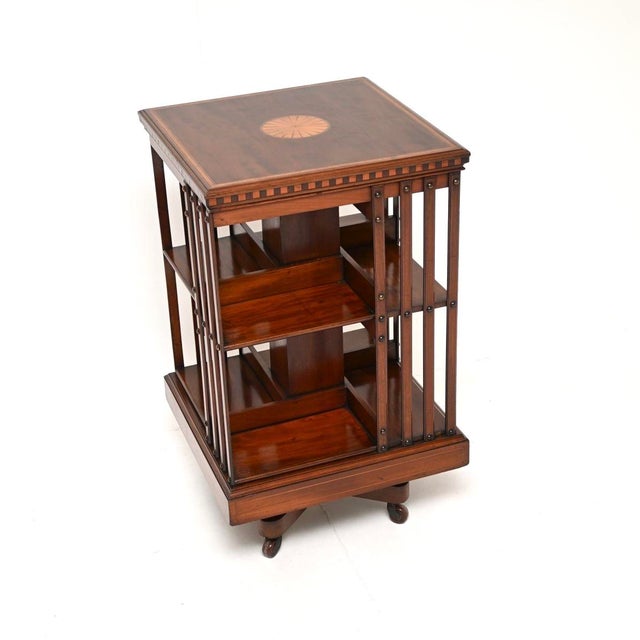 Antique Edwardian Inlaid Revolving Bookcase, 1890 For Sale - Image 9 of 9