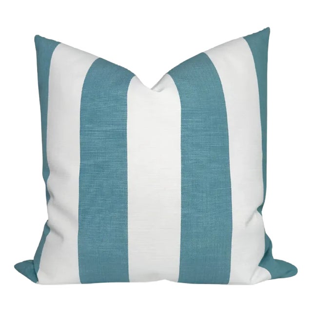 Striped Indoor Outdoor Pillow Cover in Turquoise - a Pair, Size: 20x20, Perennials Pillows For Sale