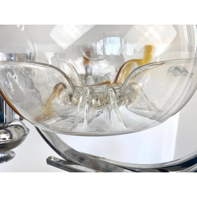 Italian Chrome and Murano Glass Chandelier from Mazzega, 1970s For Sale - Image 14 of 15