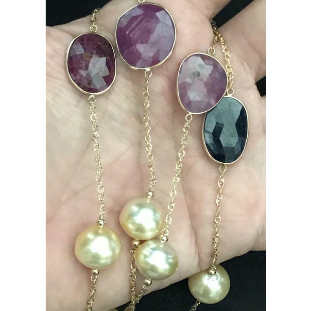 Italian South Sea Pearl Sapphire Ruby 14 Karat Necklace Italy Certified For Sale - Image 3 of 12