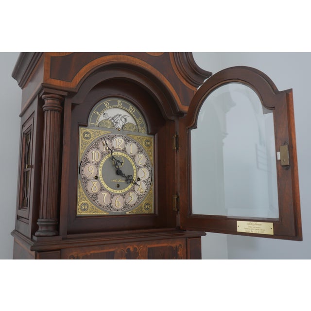 Seth Thomas Clock Company Seth Thomas Inlaid Mahogany 170th Anniversary Grandfather Clock For Sale - Image 4 of 18