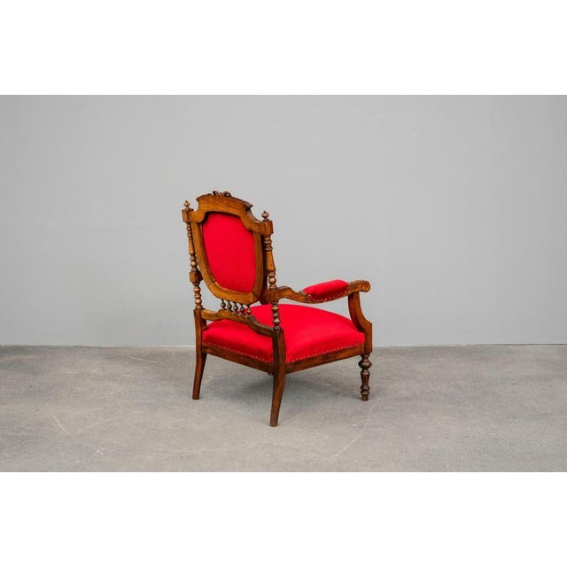 Antique Mahogany Armchair in Red, 1800s For Sale - Image 3 of 17