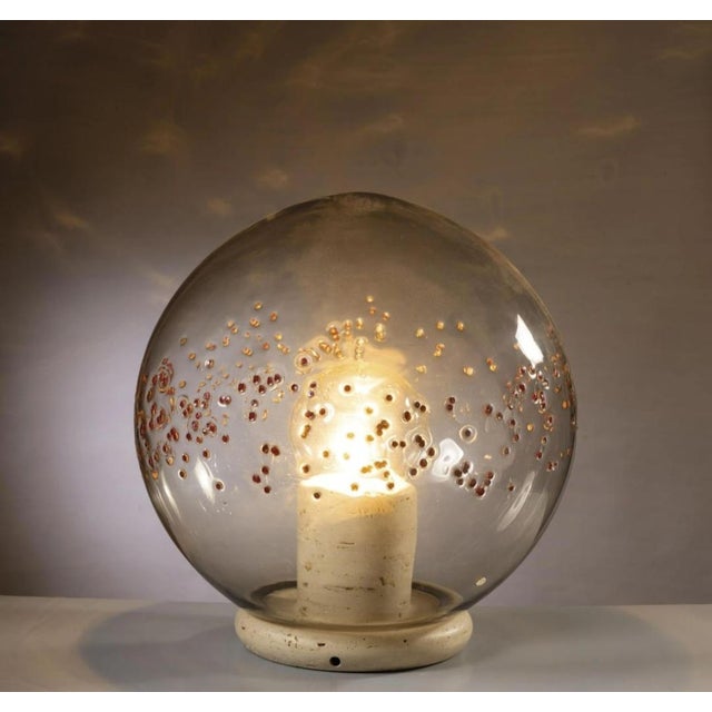 Clear Glass Table Lamp with Red Glass and Travertine Marble Base from La Murrina, 1970s For Sale - Image 9 of 9
