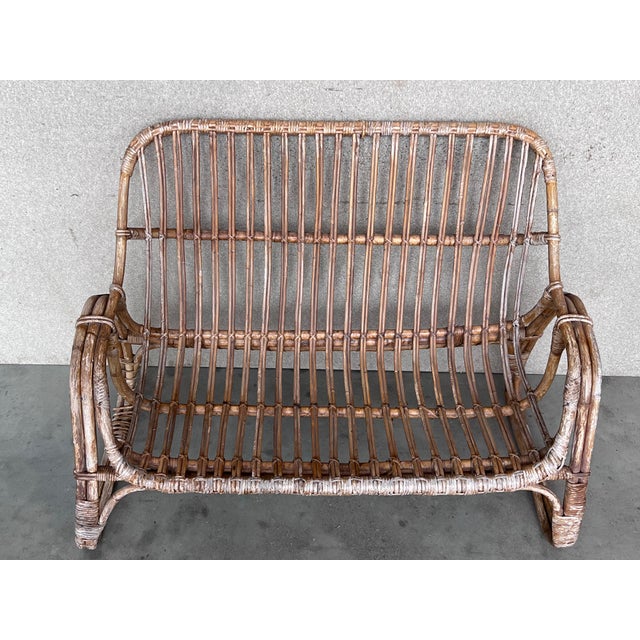 Mid-Century Modern Vintage Mid-Century Modern Rattan and Bamboo Love Seat or Sofa, 1960s For Sale - Image 3 of 18
