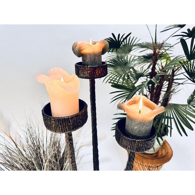 Large Brutalist Metal Art Candleholder in Hammered and Wrought Iron with Bronze-Plated Finish, Germany, 1960s For Sale - Image 15 of 16