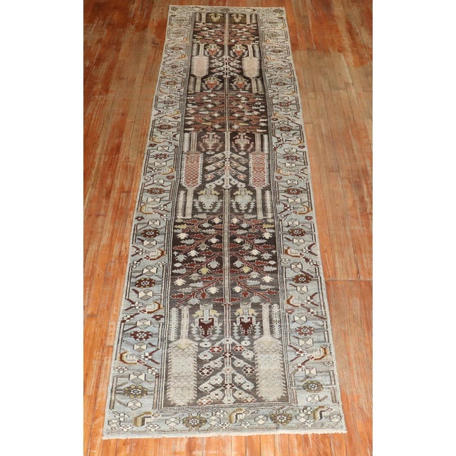 Early 20th Century Zabihi Collection Brown Persian Kurd Bakhtiari Runner - 3'3" x 13'7" For Sale - Image 4 of 10