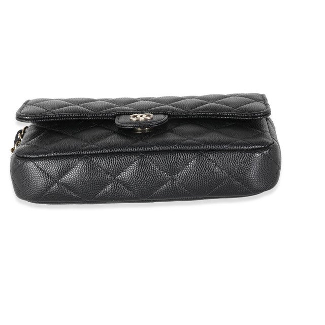 1950s Black Quilted Caviar Flap Phone Handbag With Chain For Sale - Image 5 of 9