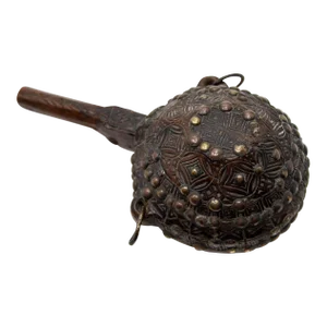 Antique African Moroccan Tribal Carved Wood Flask 19th C.