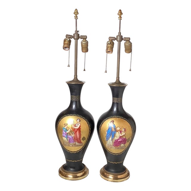 Antique Neoclassical Paris Porcelain Vases as Lamps - a Pair For Sale
