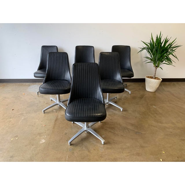 1970s MidCentury Modern Chromcraft Black Vinyl Swivel Bucket Dining
