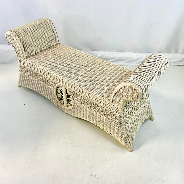 1950s Vintage Coastal Boho Chic Victorian Heywood-Wakefield Tree of Life Fiddlehead Bench For Sale - Image 11 of 16