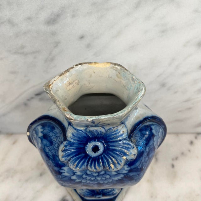 Blue Early Antique Dutch Delft Blue and White Floral Vase, Netherlands For Sale - Image 8 of 18