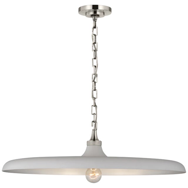 Piatto Large Pendant in Polished Nickel with Plaster White Shade Designer: Thomas O'Brien Canopy: 4.5" Round Mounting:...