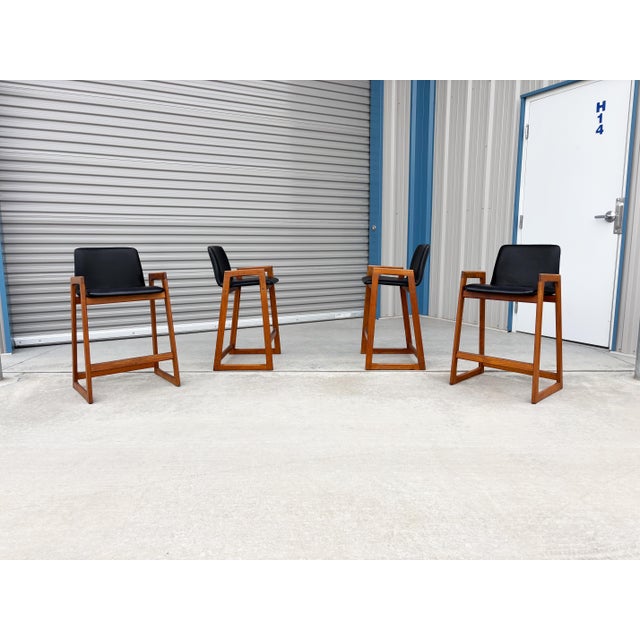 1960s Danish Modern Teak Barstool Set of 4 For Sale - Image 4 of 14