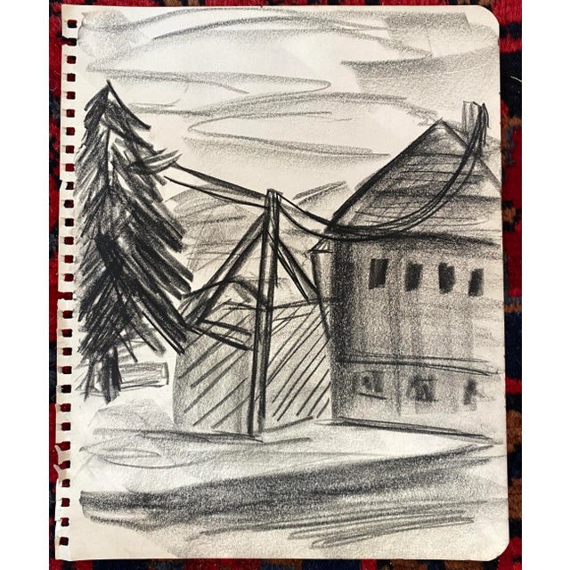 1950s landscape drawing by artist Virginia Spencer. From a sketchbook of her San Francisco work; unsigned.