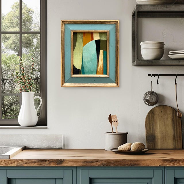 This is a new abstract oil painting in rich blue and green tones with a touch of ochre and black. The oil painting is done...