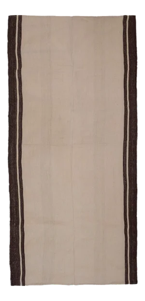 Vintage Flat-Weave Turkish Hemp Rug Off-White With Stripes 5'3" X 10'11"