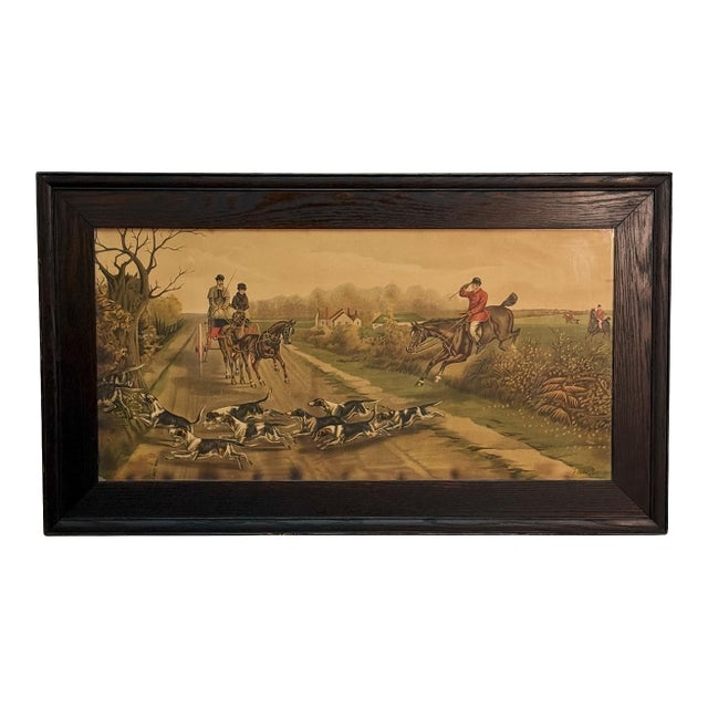 Antique English Foxhunt Equestrian Framed Lithograph by F. Cecil Boult For Sale