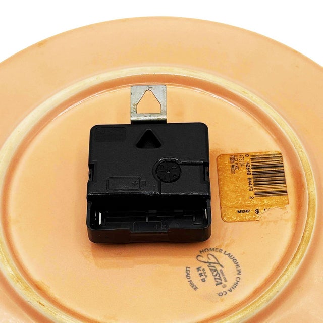 Orange 1950s Pink "Apricot" Fiestaware Ceramic Plate Wall Clock by Homer Laughlin For Sale - Image 8 of 8