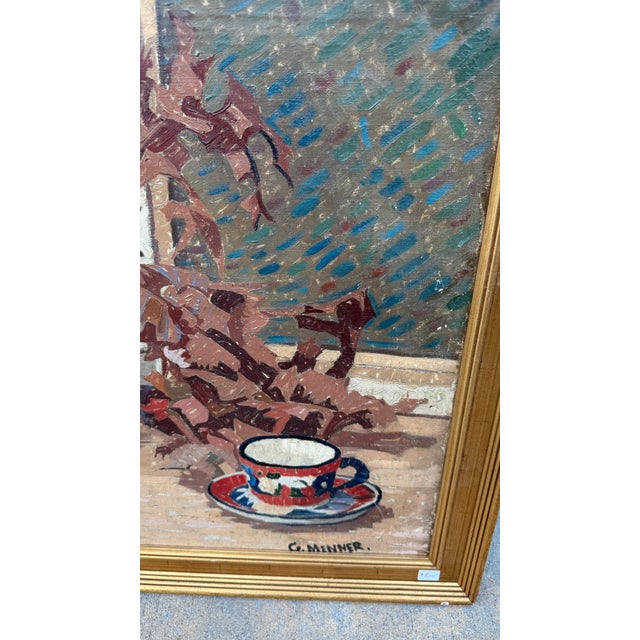 Impressionist Large Still Life Oil Painting by G. Menner 1920 For Sale - Image 3 of 7