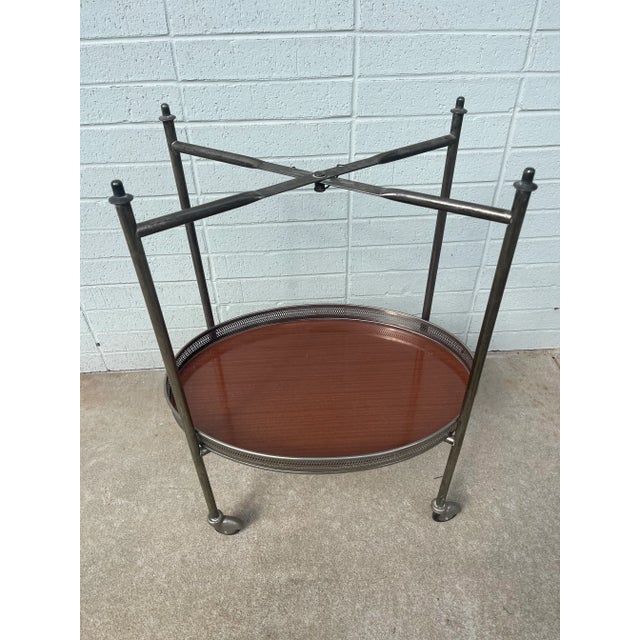 Antique English Silver Plated TwoTiered Collapsable Rolling Bar Cart