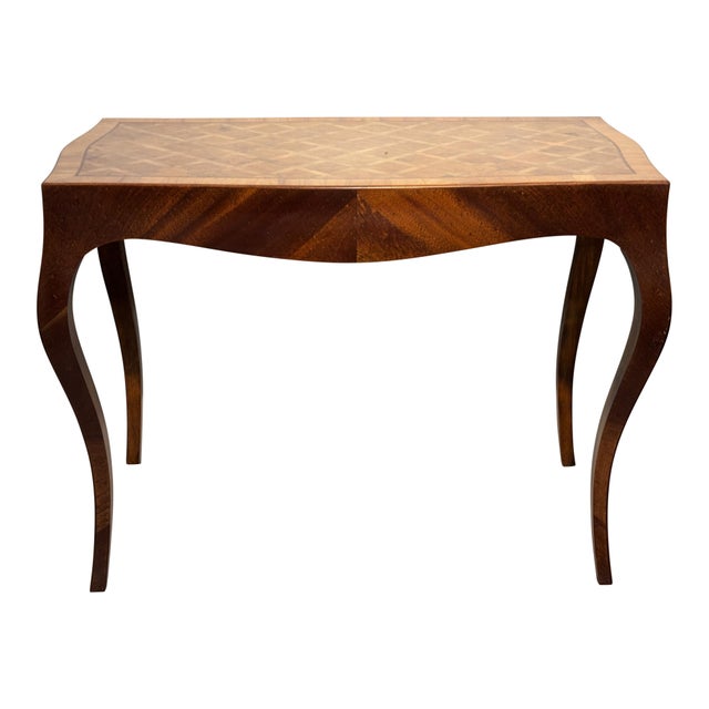 Italian Mid 20th Century Italian Walnut Parquetry Inlay Writing Table Desk For Sale - Image 3 of 10