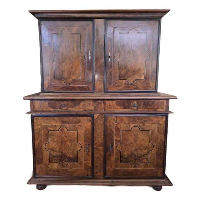 17th Century Burl Walnut Veneer Cabinet Flemish German Low Country For Sale