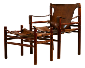 Set of Hungarian Calf Leather Lounge Chair and Ottoman