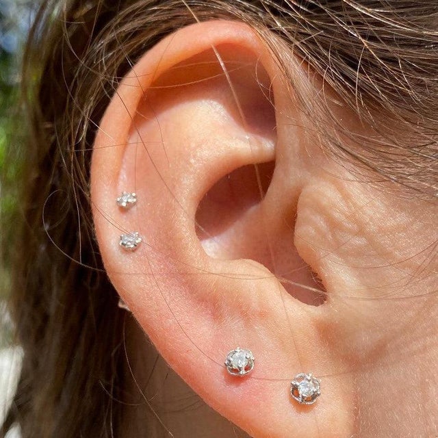 Modern Small Natural Diamond Stud Earrings Bezel Set in 14k White Gold Plating - 2 Pieces For Sale - Image 3 of 4