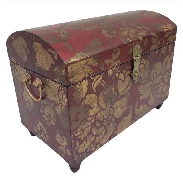 Modern Hand-Painted Dome Top Wood and Brass Decorative Chest For Sale - Image 3 of 11
