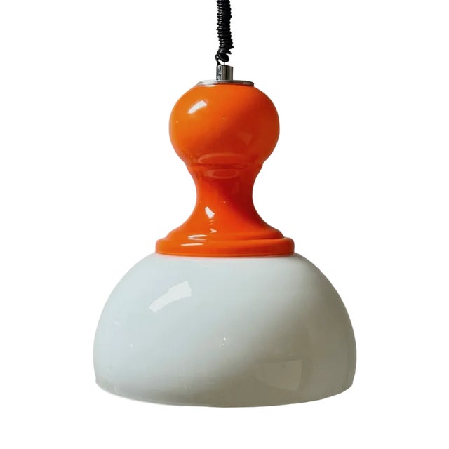 Vintage Pendant Light in Opaline Orange and White Glass, Italy, 1960s For Sale