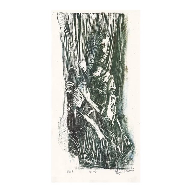 1968 Marco Marchi Female Figure Woodblock Print For Sale
