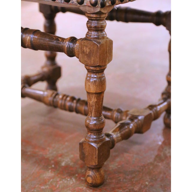 Mid-Century French Louis XIII Style Beechwood Upholstered Stool For Sale In Dallas - Image 6 of 10