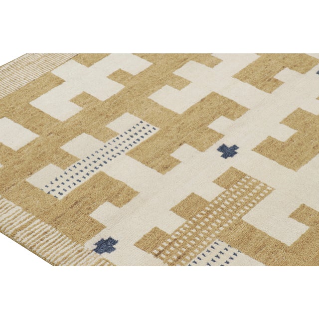 Mid-Century Modern Rug & Kilim’s Scandinavian Style Rug in Beige-Brown and White Geometric Patterns - 14x20 For Sale - Image 3 of 8