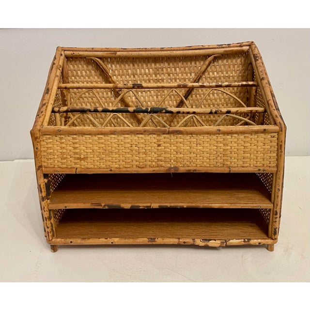 Vintage Bamboo Letter Holder or Desk Organizer. Three compartments on top and two large shelves on bottom. Good condition...
