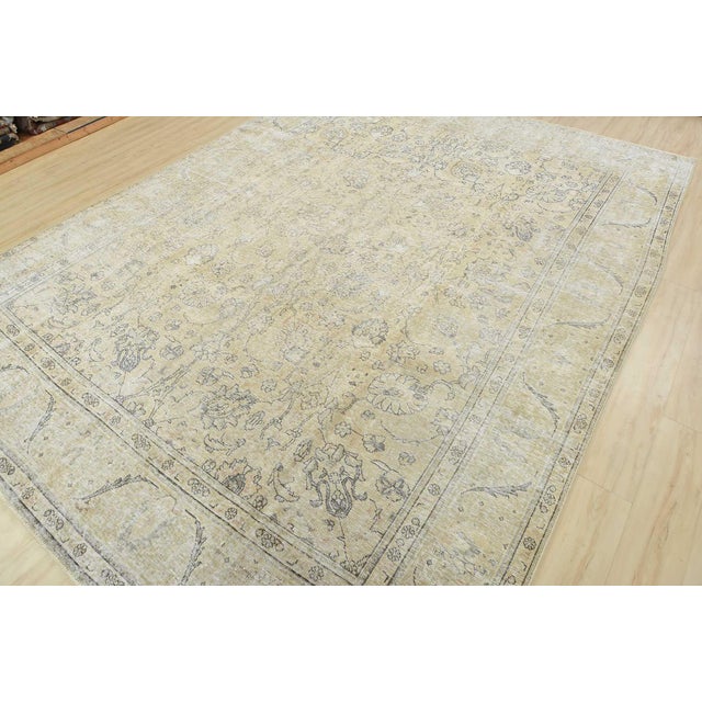 Farmhouse Tabriz Rug 9’9” X 12’6” Beige Wool Vintage Distressed Hand-Knotted Carpet For Sale - Image 3 of 15