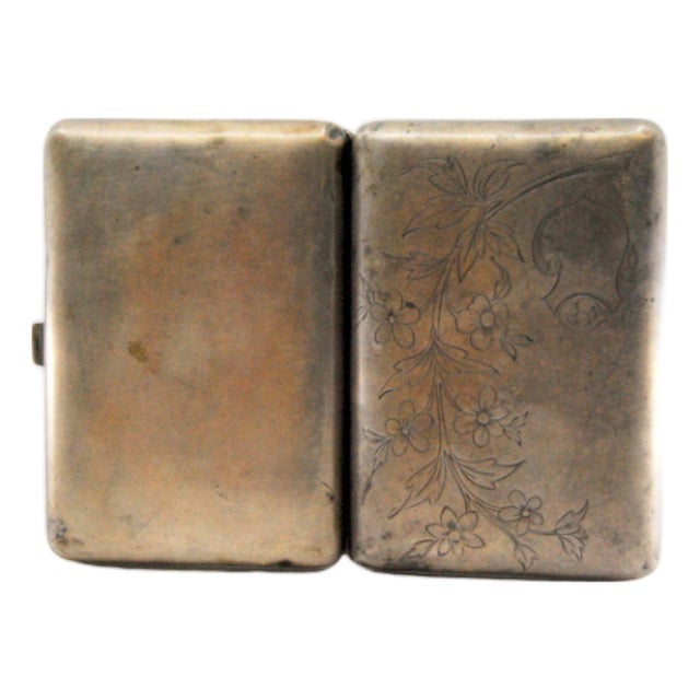 Silver Cigarette Case with Engraved Branches and Hinged Lid For Sale