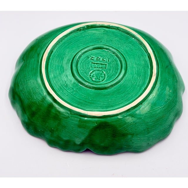 1940s Bordallo Pinheiro Cabbage Leaf Bowl Pressed Frog Mark Portugal Majolica 9" For Sale In Palm Springs - Image 6 of 7