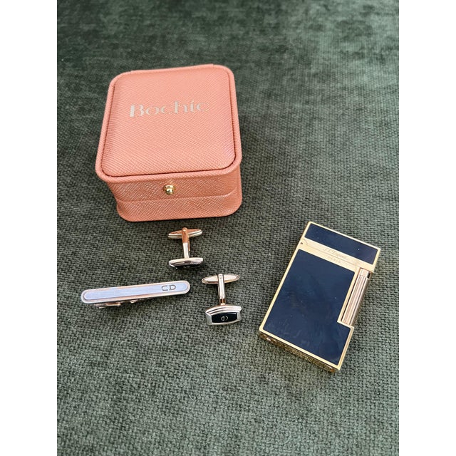 Rare Vintage Dupont Lighter & Christian Dior Cufflinks & Neck Tie Gift Set For Sale - Image 17 of 18