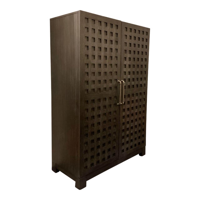 Klausner Modern Cerused Black Oak Finished Bar Cabinet For Sale