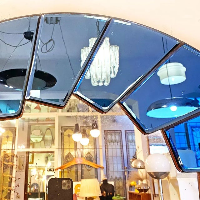 Mid-Century Modern Italian Blue Round Mirror with Glass Frame, 1960s For Sale - Image 5 of 9