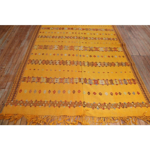 Early 21st Century Zabihi Collection Bright Yellow Vintage Moroccan Flat-Weave Kilim - 5'4" x 13'3" For Sale - Image 5 of 6