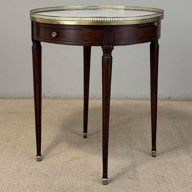 French Antique French Louis XVI Mahogany Marble Top Bouillotte Table For Sale - Image 3 of 18