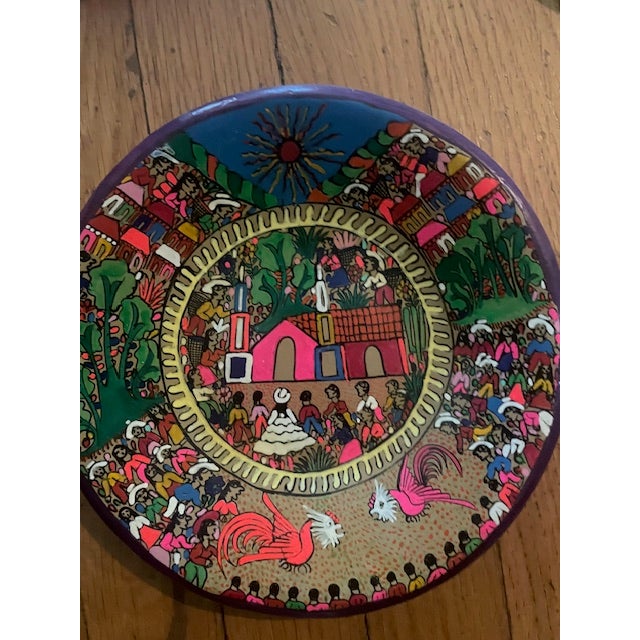 Terra Cotta 1990s Talavera Terra Cotta Mexican Folk Art Plates- Set of 10 For Sale - Image 8 of 12